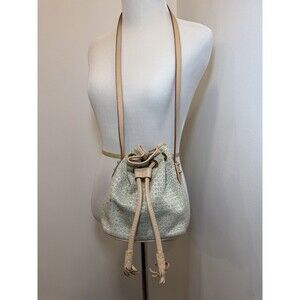 Dooney Bourke Vintage Monogram Leather Canvas Drawstring Bucket Bag Made In USA